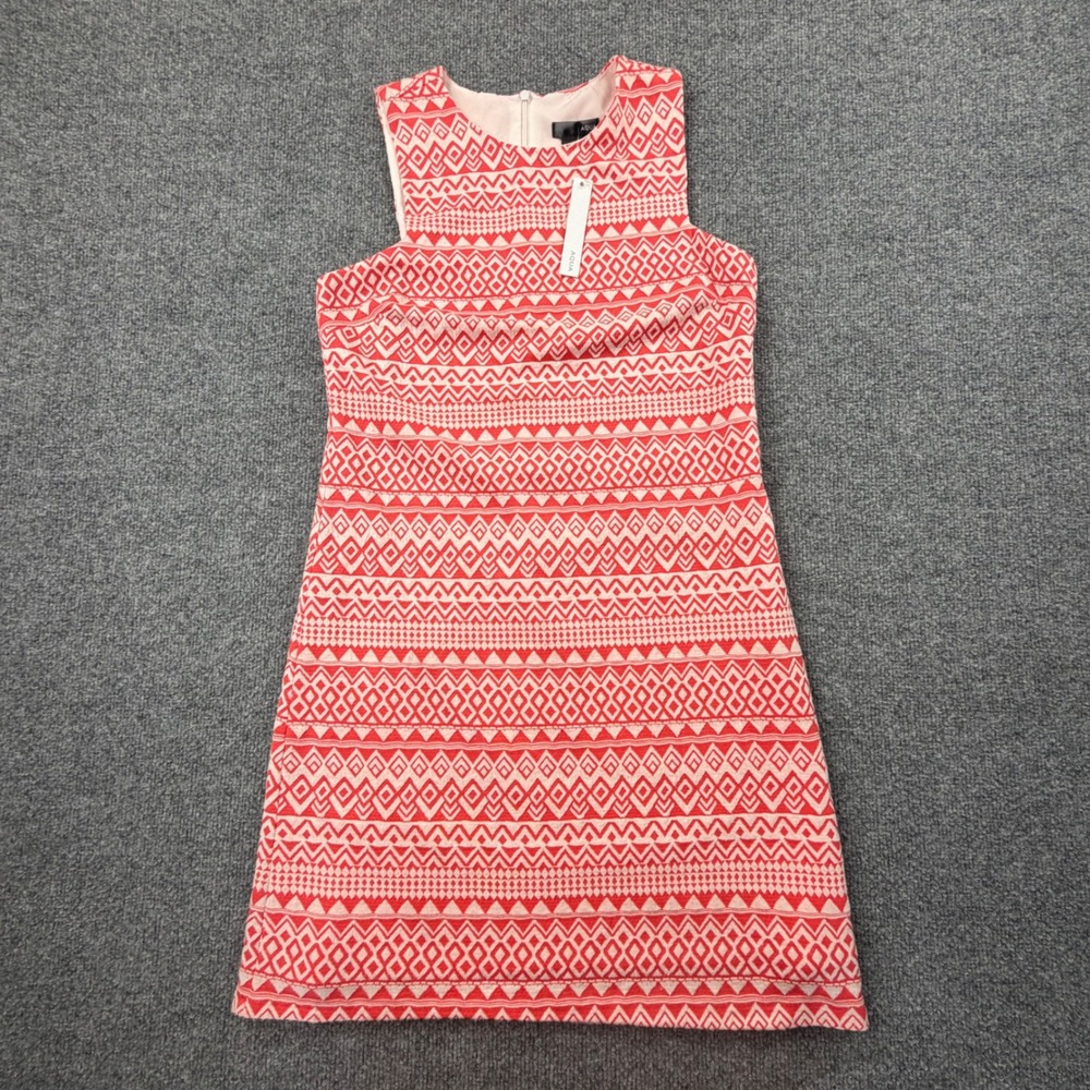 AQUA Womens M Red White Geometric Knit Shift Mini Dress Sleeveless NWT - Picture 2 of 7